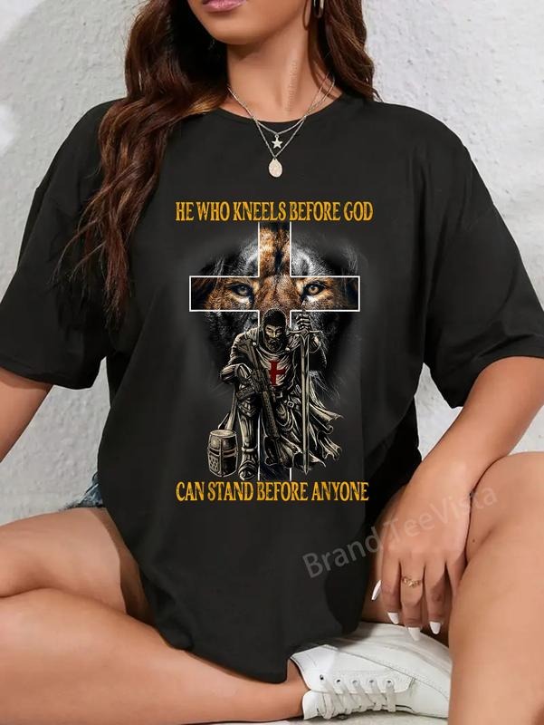 100% cotton He Who Kneels Before God Can Stand Before Anyone T-Shirt women graphic shirts Hoodie, Sweatshirt