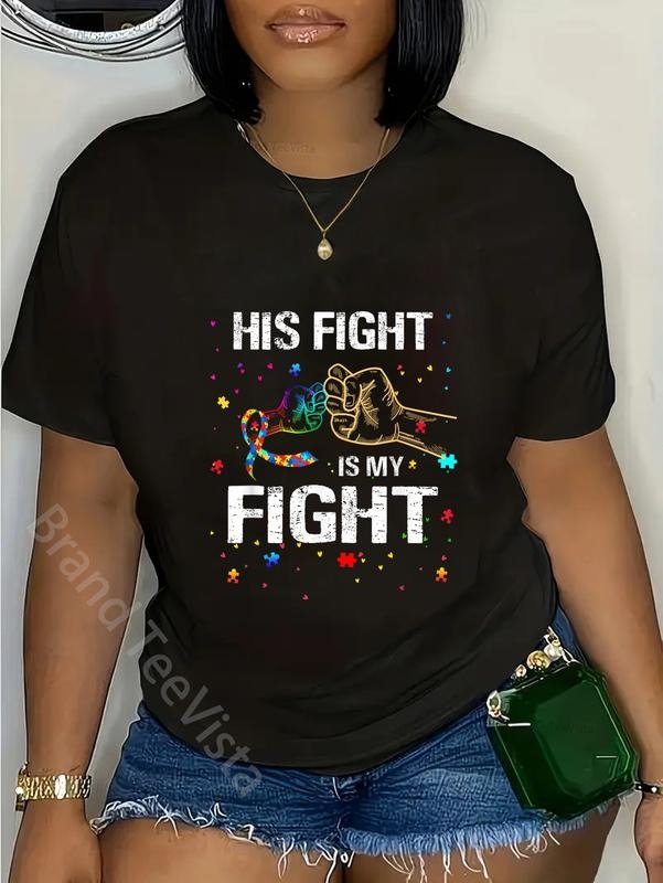 100% cotton His Fight Is my Fight Autism Awareness Autism Awareness Gift T-Shirt women graphic shirts Hoodie, Sweatshirt
