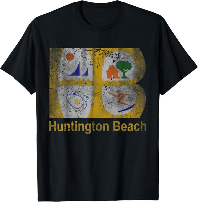 100% cotton Huntington Beach Flag California Home Love Family Vacation T-Shirt casual Fashion graphic tees for women...