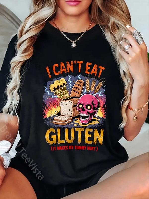 100% cotton I Can't Eat Gluten It Makes My Tummy Hurts Funny gluten free T-Shirt women graphic shirts style 02 Hoodie,...