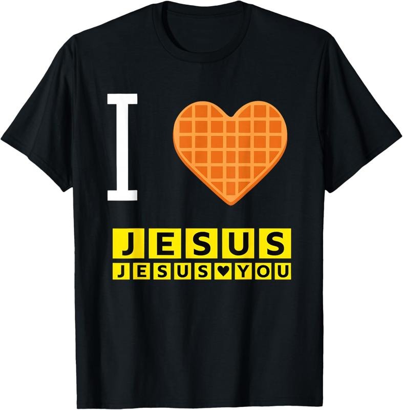 100% cotton I Love Jesus Waffle Heart Funny Christian Breakfast T-Shirt women graphic shirts Hoodie, Sweatshirt
