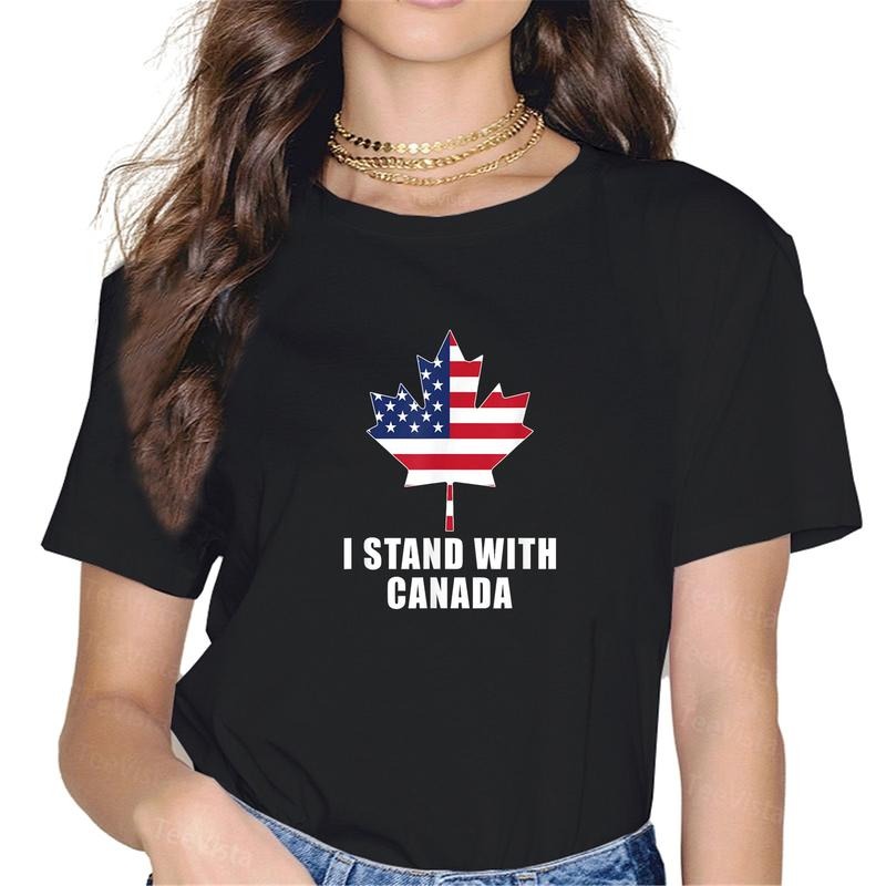 100% cotton I Stand With Canada America Canadian USA Flag T-Shirt women graphic shirts Hoodie, Sweatshirt | UrbanDripWear.com