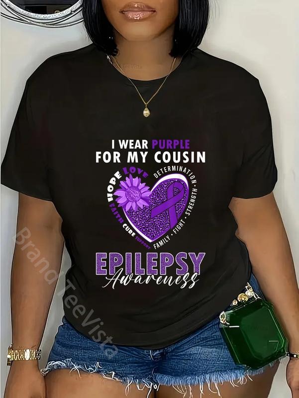 100% cotton I Wear Purple For My Cousin Epilepsy Awareness Supporter T-Shirt women graphic shirts Hoodie, Sweatshirt