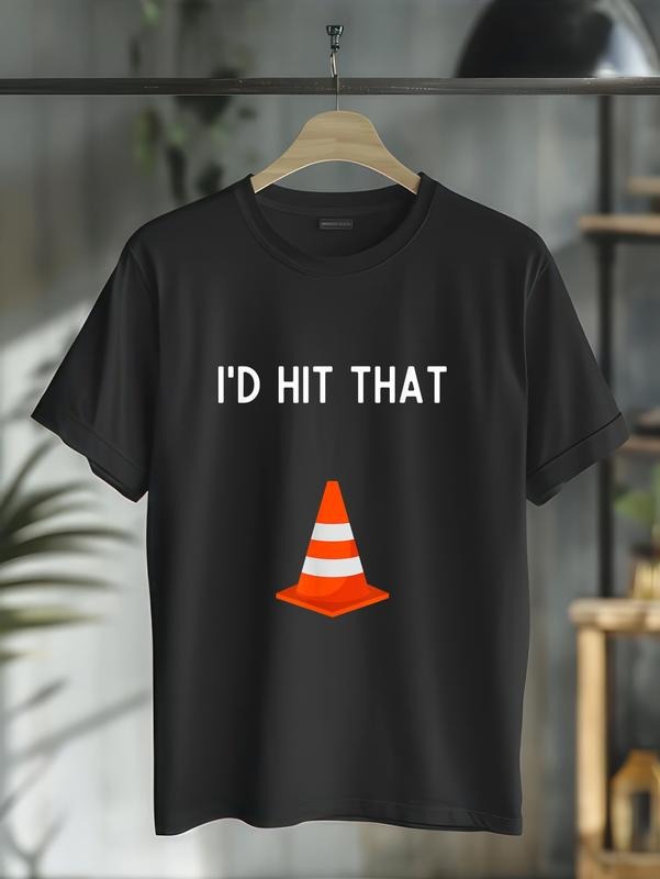 100% cotton I'd Hit That Traffic Cone Humor T-Shirt - Unisex-Adults, Black, Small casual Fashion graphic tees for women...