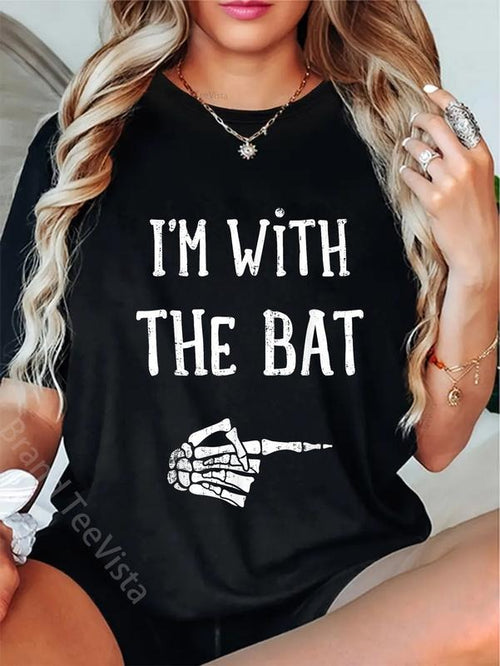 100% cotton I'm with the bat funny matching couple costume halloween T-Shirt women graphic shirts Hoodie, Sweatshirt
