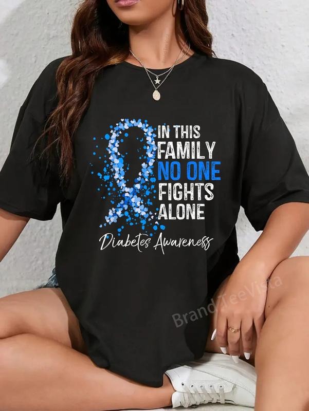 100% cotton In This Family No One Fights Alone Shirt Diabetes Awareness T-Shirt women graphic shirts Hoodie, Sweatshirt