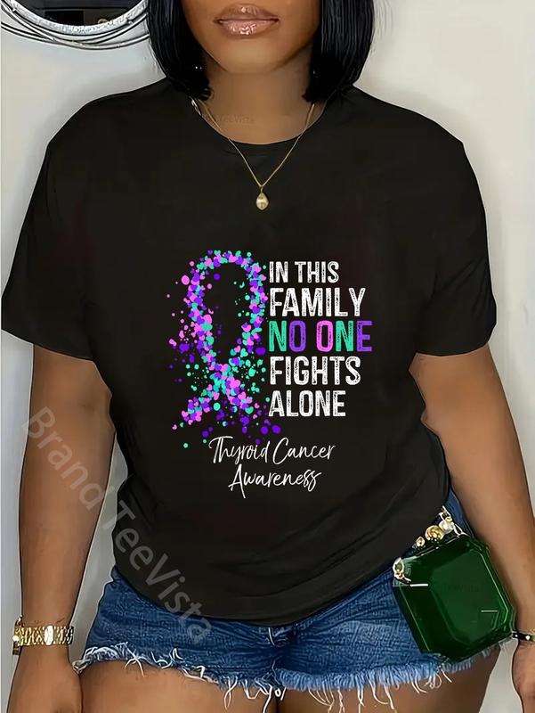 100% cotton In This Family No One Fights Alone Shirt Thyroid Cancer T-Shirt women graphic shirts Hoodie, Sweatshirt