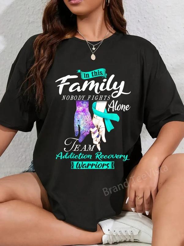 100% cotton In This Family Nobody Fights Alone Team Addiction Recovery T-Shirt women graphic shirts Hoodie, Sweatshirt