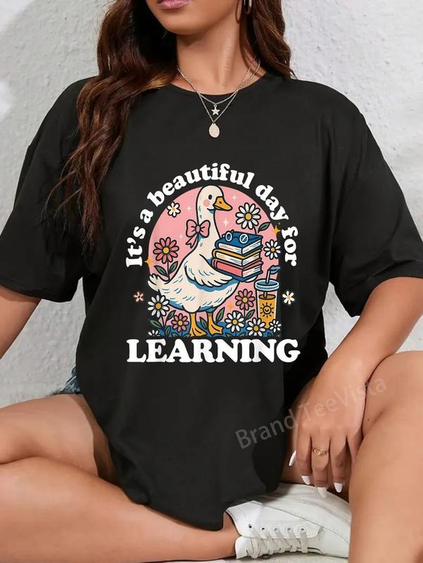 100% cotton It's a Beautiful Day For Learning Cute Goose Teacher Tee T-Shirt women graphic shirts Hoodie, Sweatshirt