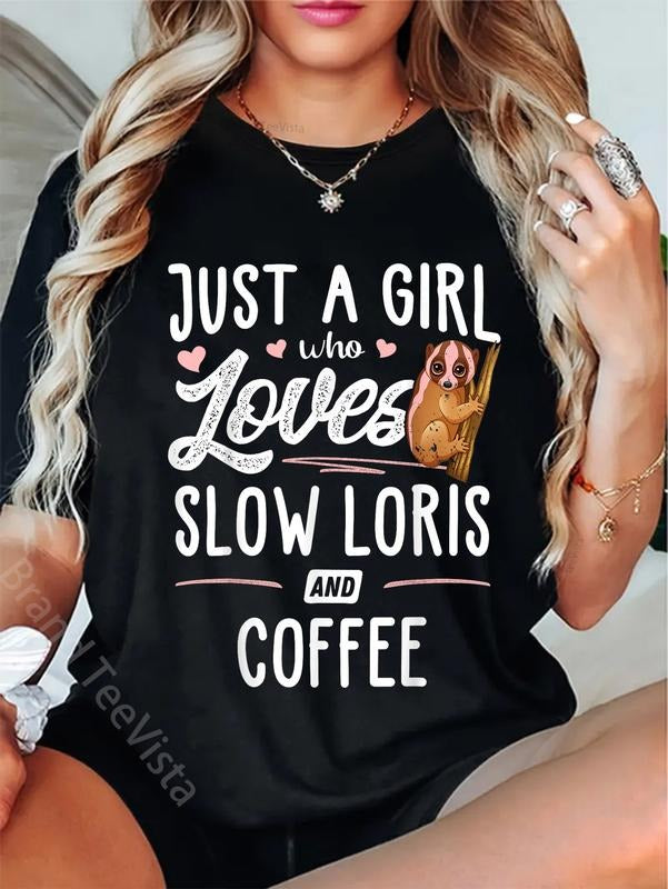 100% cotton Just A Girl Who Loves Slow Loris And Coffee Gift Women T-Shirt women graphic shirts Hoodie, Sweatshirt