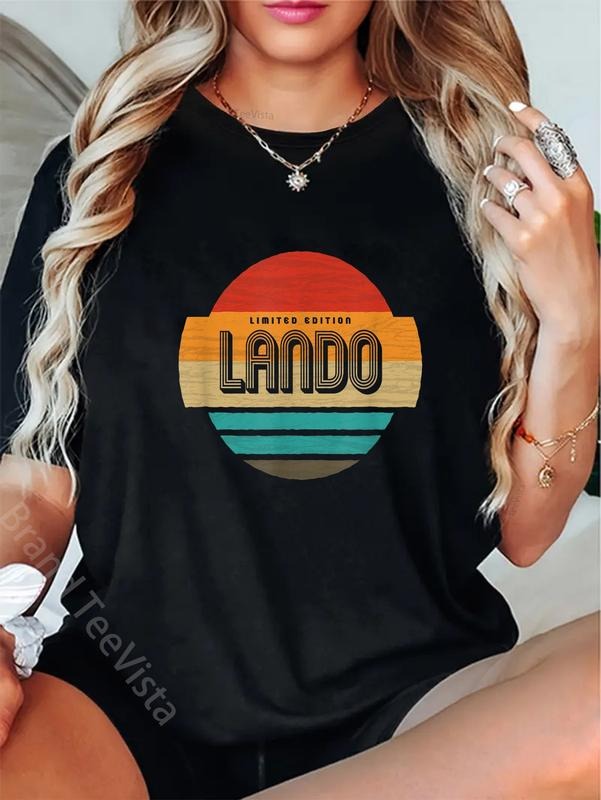 100% cotton Lando Name Retro Vintage Sunset Limited Edition T-Shirt women graphic shirts Hoodie, Sweatshirt