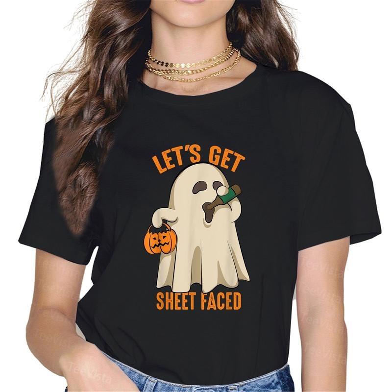 100% cotton Let's Get Sheet Faced | Funny Halloween Drinking Gift T-Shirt women graphic shirts Hoodie, Sweatshirt
