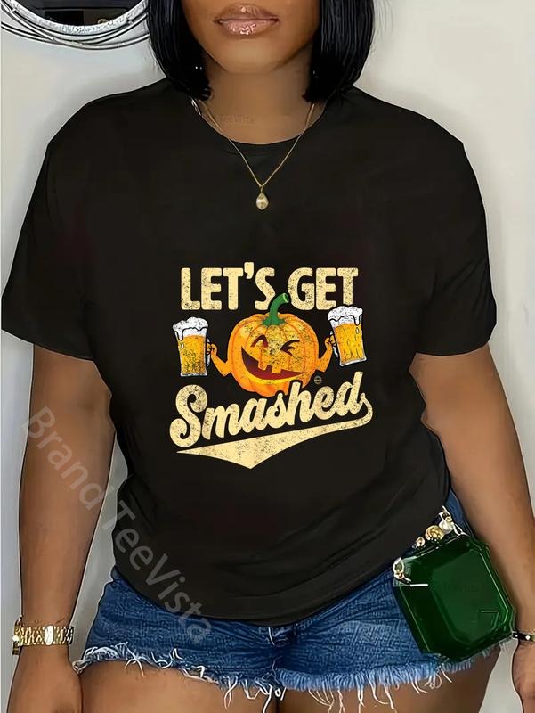 100% cotton Lets Get Smashed Funny Pumpkin Beer Halloween T-Shirt women graphic shirts Hoodie, Sweatshirt | UrbanDripWear.com