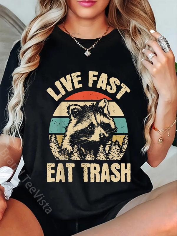 100% cotton Live Fast Eat Trash Funny Raccoon Camping Or Hiking Lover T-Shirt women graphic shirts Hoodie, Sweatshirt