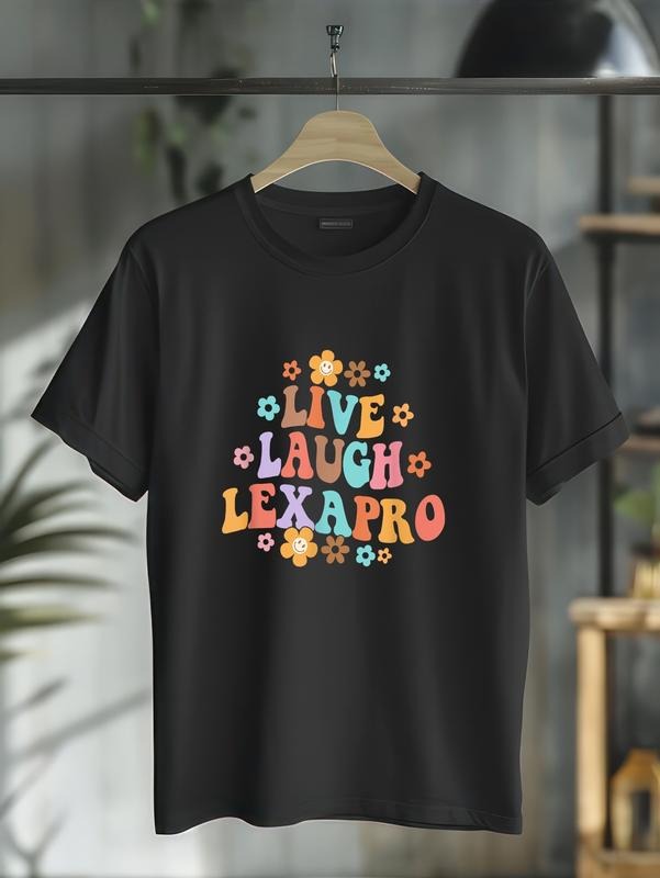 100% cotton Live Laugh Lexapro Groovy Mental Health Therapist Anxiety T-Shirt casual Fashion graphic tees for women...