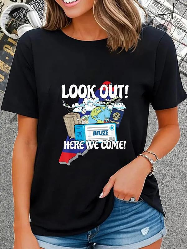 100% cotton Look Out Belize Here We Come Matching Family Vacation Trip T-Shirt casual Fashion graphic tees for women...