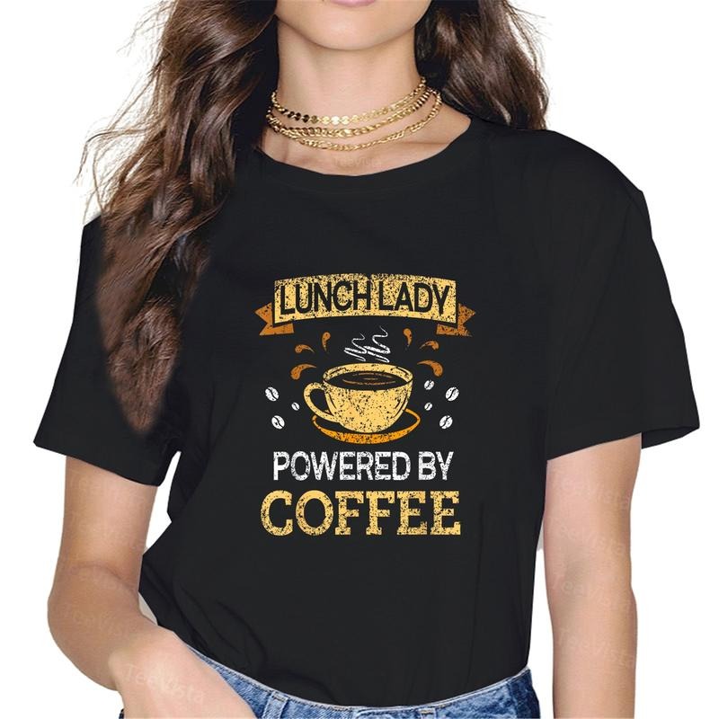 100% cotton Lunch Lady Powered By Coffee School Cafeteria Lunch Lady T-Shirt women graphic shirts Hoodie, Sweatshirt