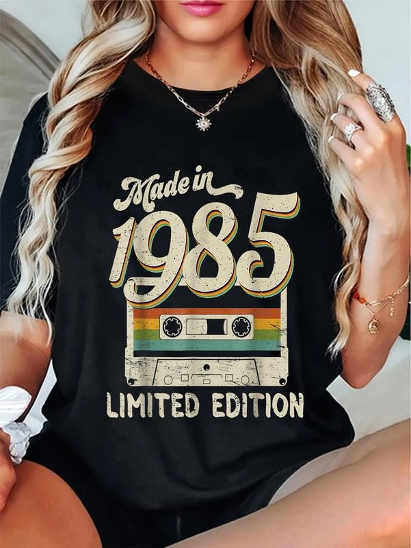 100% cotton Made In 1985 Limited Edition 37th Birthday Cassette Tape T-Shirt women graphic shirts Hoodie, Sweatshirt