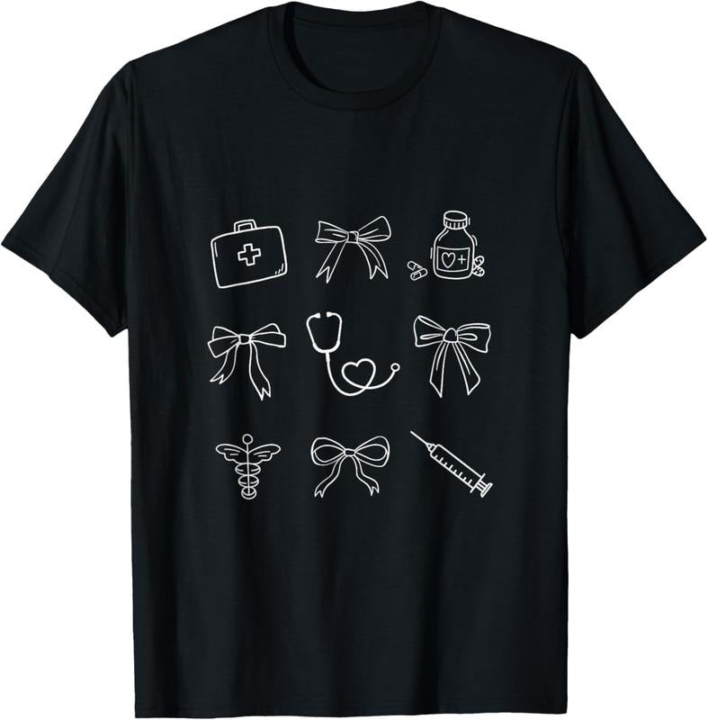 100% cotton Medical Doodles Coquette Bows Nurse Doctor Healthcare Women T-Shirt women graphic shirts Hoodie, Sweatshirt