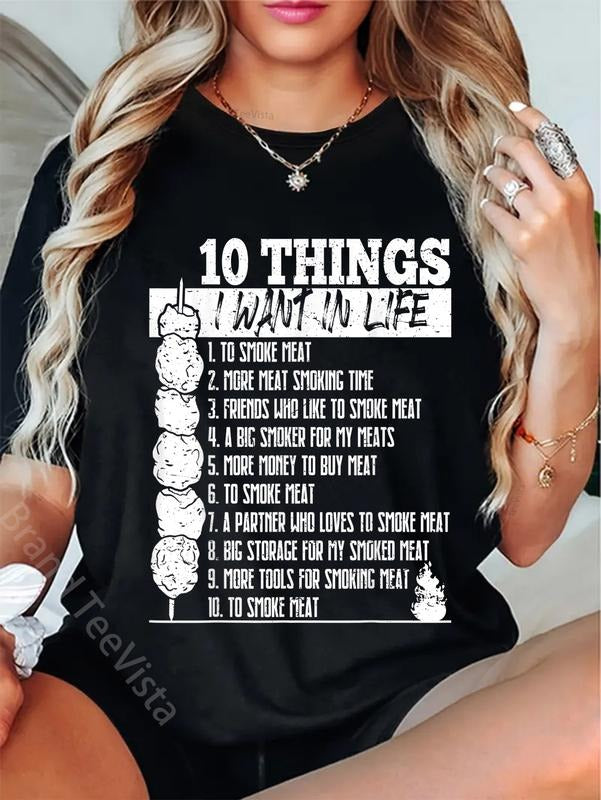 100% cotton Mens 10 Things I Want In Life To Smoke Meat Funny BBQ Dad T-Shirt women graphic shirts Hoodie, Sweatshirt