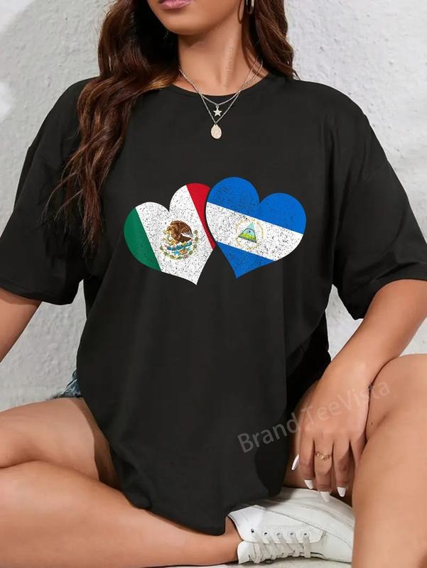 100% cotton Mexico Nicaragua Hearts Mexican Nicaraguan Flag Pride Nica T-Shirt women graphic shirts Hoodie, Sweatshirt