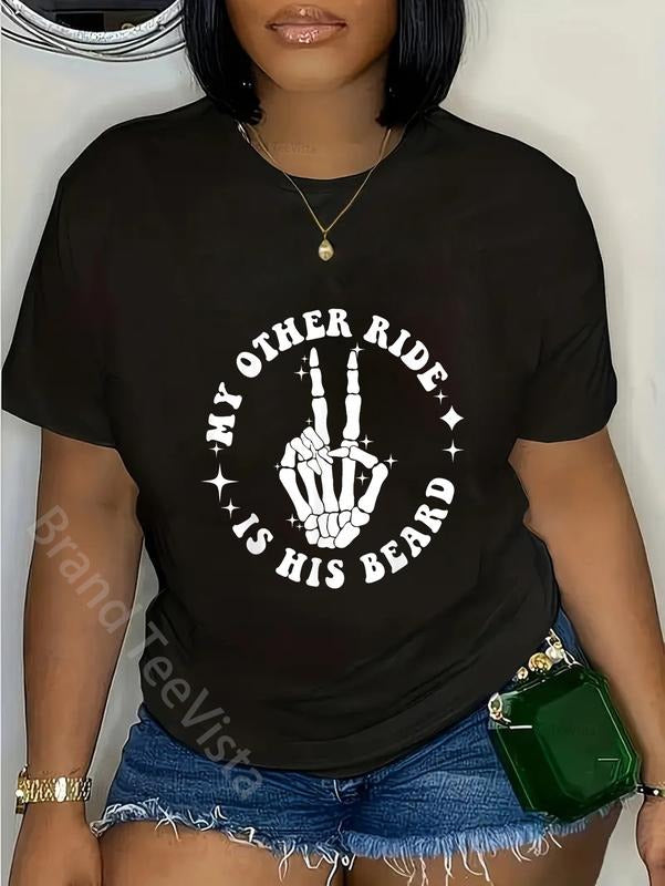 100% cotton My Other Ride Is His Beard Star Skull Rock Hand T-Shirt women graphic shirts Hoodie, Sweatshirt