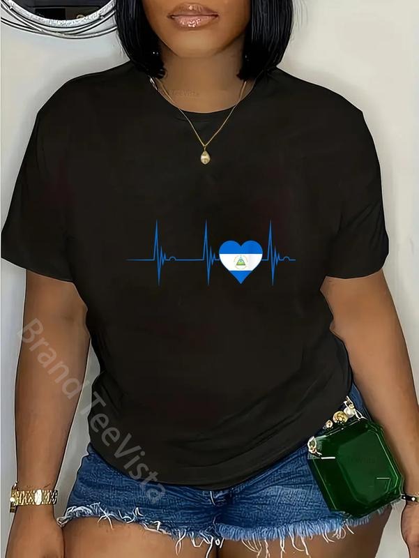 100% cotton Nicaragua Flag Heartbeat EKG Pulse Heart Nicaraguan Pride T-Shirt women graphic shirts Hoodie, Sweatshirt