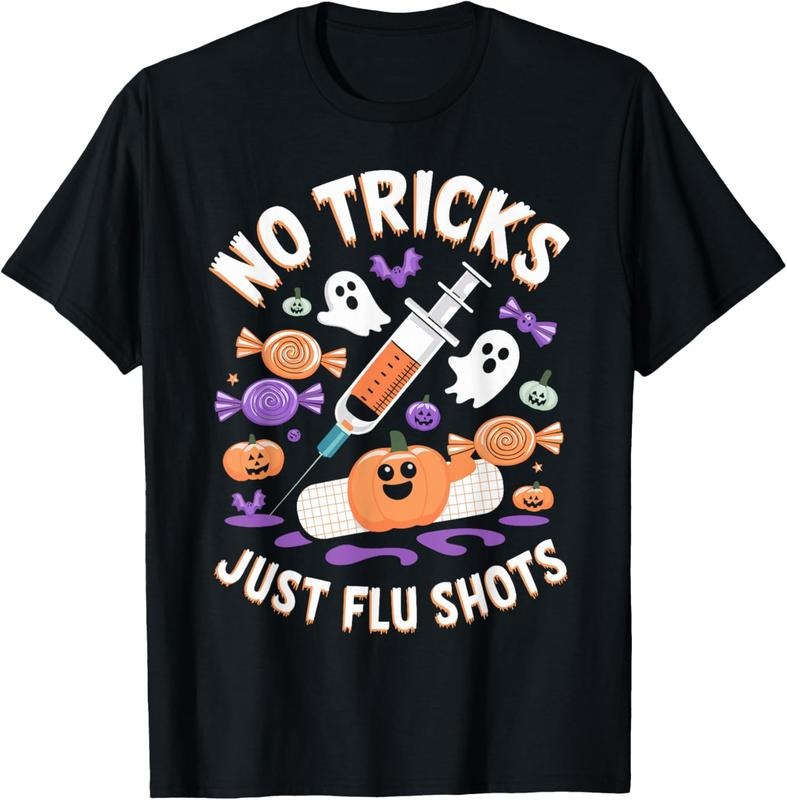 100% cotton No Tricks Just Flu Shots Pediatric Halloween Funny Flu Shot T-Shirt women graphic shirts Hoodie, Sweatshirt