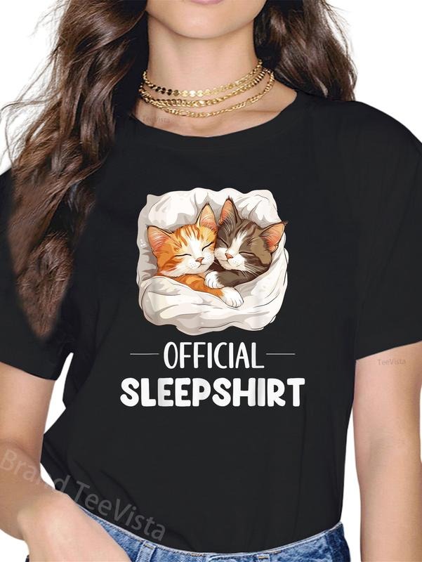 100% cotton Official Sleepshirt Cute Sleeping Cat Animal Lovers Pajama T-Shirt women graphic shirts Hoodie, Sweatshirt