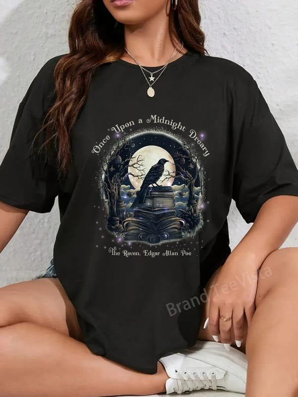 100% cotton Once Upon a Midnight Dreary The Raven by Edgar Allan Poe T-Shirt women graphic shirts Hoodie, Sweatshirt