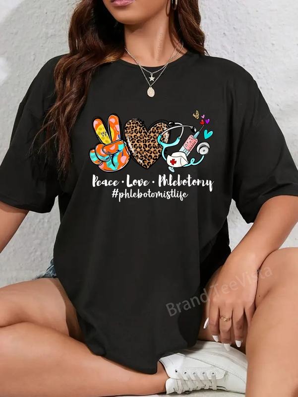 100% cotton Peace Love Phlebotomy Syringe Leopard Phlebotomist Life T-Shirt women graphic shirts Hoodie, Sweatshirt