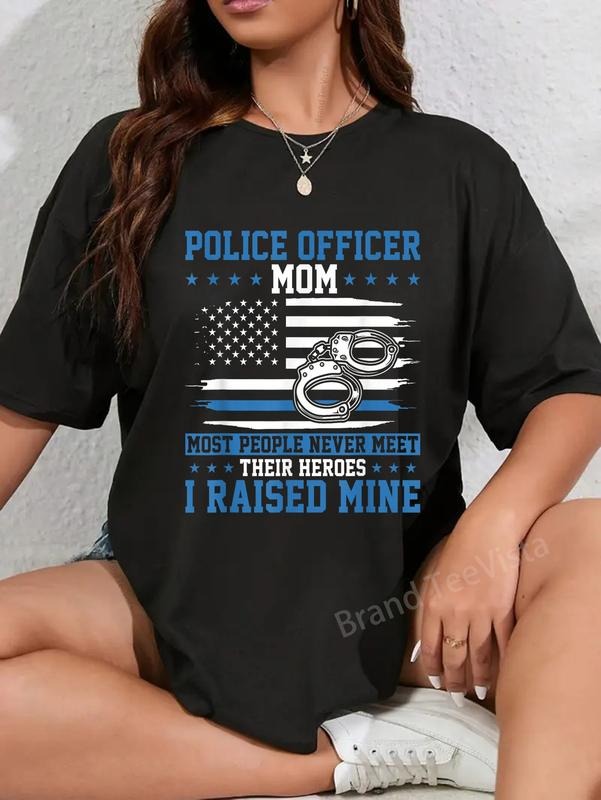 100% cotton Police Supporter I Raised My Hero Police Officer Mom T-Shirt women graphic shirts style 02 Hoodie, Sweatshirt
