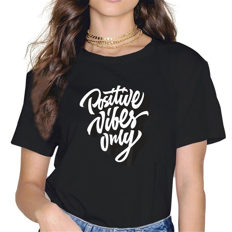 100% cotton Positive Vibes Only T-shirt, Good Vibes Short Sleeve Quotes T-Shirt women graphic shirts Hoodie, Sweatshirt