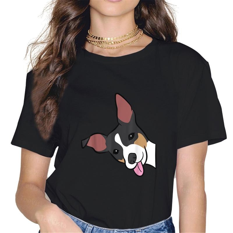 100% cotton Rat Terrier Dog Peeking From Side Funny Rat Terrier Men Women Girls T-Shirt women graphic shirts Hoodie,...