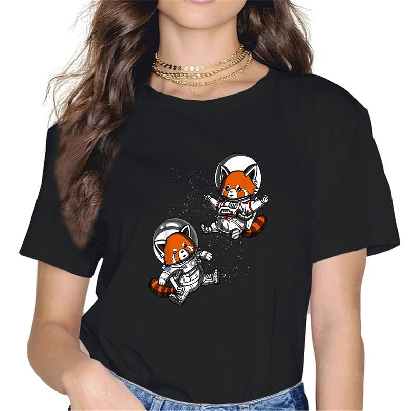 100% cotton Red Panda Bear Space Astronaut Funny Cosmic Girls Boys T-Shirt women graphic shirts Hoodie, Sweatshirt