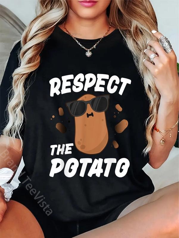 100% cotton Respect The Potato For Boys Men Funny Vegetable T-Shirt women graphic shirts Hoodie, Sweatshirt