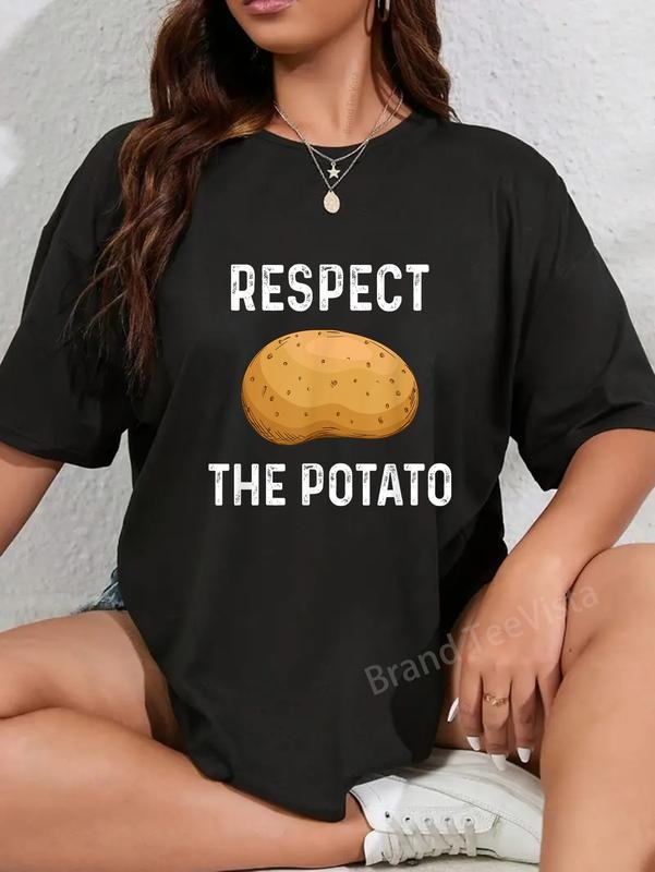 100% cotton Respect The Potato Funny Root Vegetable Potatoes T-Shirt women graphic shirts Hoodie, Sweatshirt