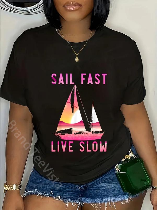 100% cotton Sailing Sailboat Vintage Retro Sail Fast Live Slow T-Shirt women graphic shirts Hoodie, Sweatshirt