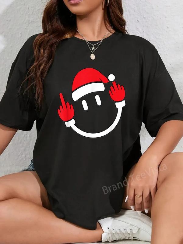 100% cotton Santa Middle Finger Flip Off | Christmas Profanity Xmas T-Shirt women graphic shirts Hoodie, Sweatshirt