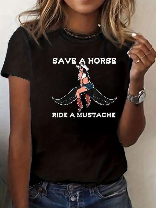 100% cotton Save A Horse Ride A Mustache T-Shirt casual Fashion graphic tees for women Hoodie, Sweatshirt | UrbanDripWear.com