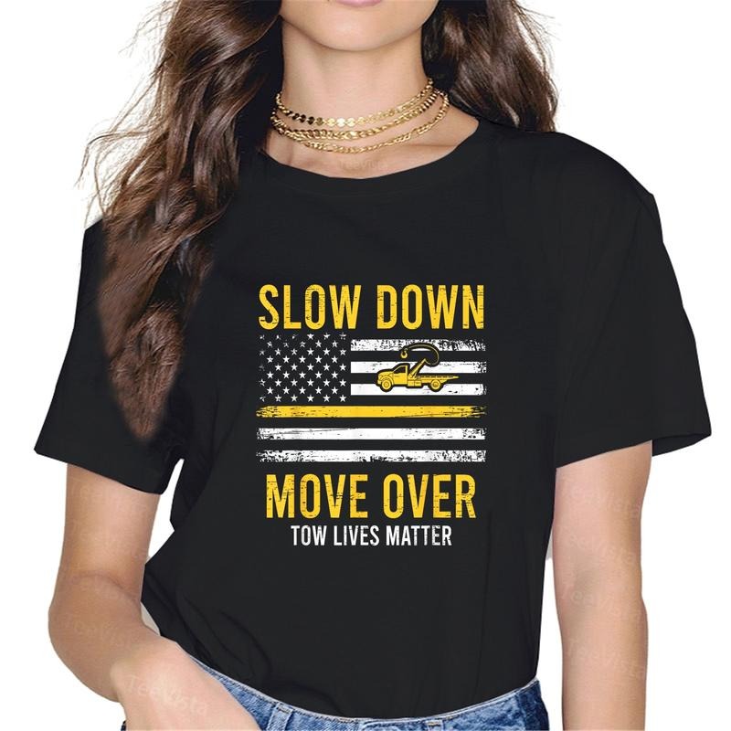 100% cotton Slow Down Move Over Tow Lives Matter Driver American Flag T-Shirt women graphic shirts Hoodie, Sweatshirt