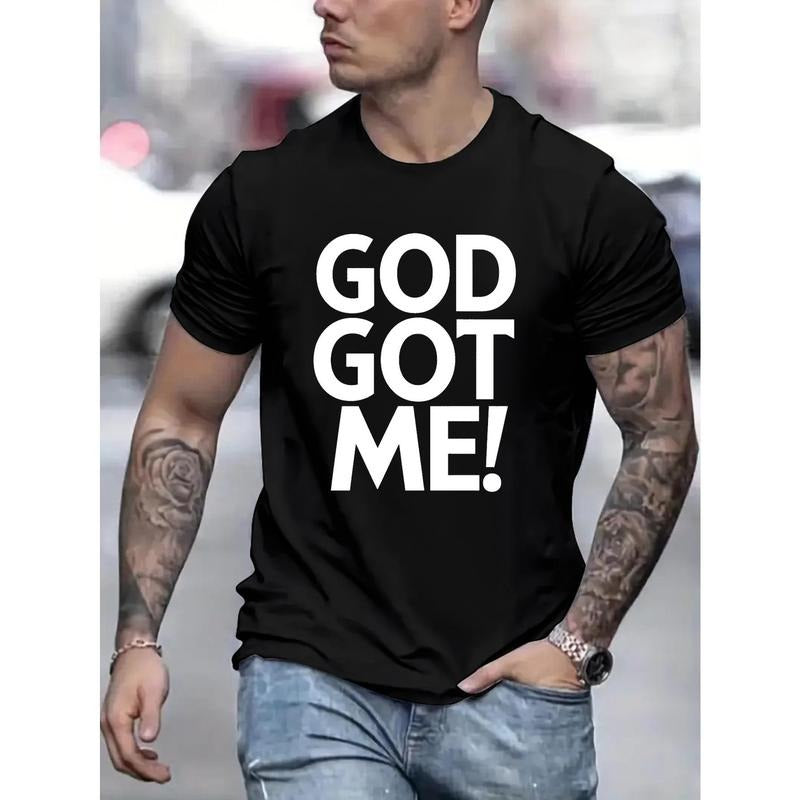 100% cotton T-shirt, Knit Letters Print Short Sleeve Crew Neck T-shirt For Men, Cool And Casual Breathable Summer Tee Top...