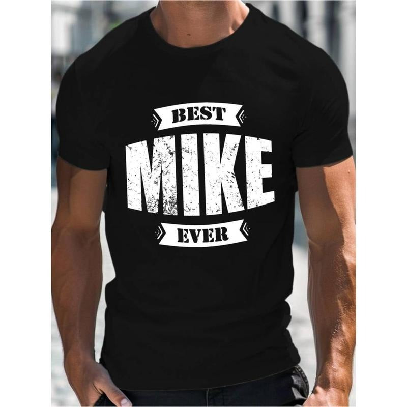 100% cotton T-shirt, Men's Summer T-shirt, BEST MIKE EVER Letter Print Short Sleeve Tees, Trendy Casual Tops For Daily...