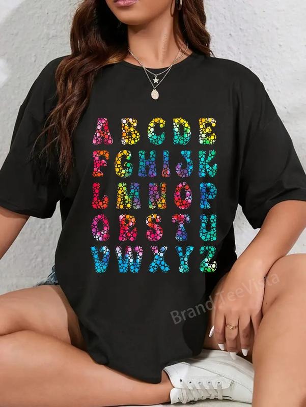 100% cotton Teacher Happy Dot Day Alphabet Colorful Polka Dot Teaching T-Shirt women graphic shirts Hoodie, Sweatshirt
