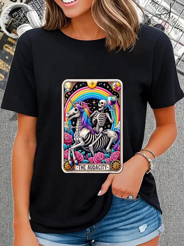 100% cotton The Audacity Funny Tarot Card Sarcastic Skeleton T-Shirt women graphic shirts Hoodie, Sweatshirt