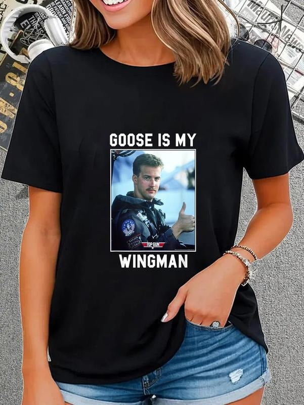 100% cotton Top Gun Goose Is My Wingman Frame Photo Action Movie T-Shirt casual Fashion graphic tees for women Hoodie,...