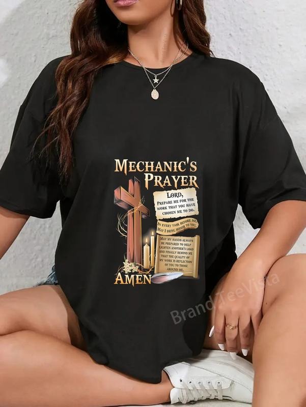 100% cotton Womens Mechanic's Prayer Lord Prepare me for The Work That You Have V-Neck T-Shirt women graphic shirts...