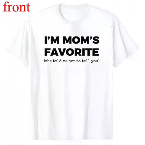 100% cotton fun mom's favorite son and daughter I am mom's favorite T-shirt golf gift men and women summer wear - white...