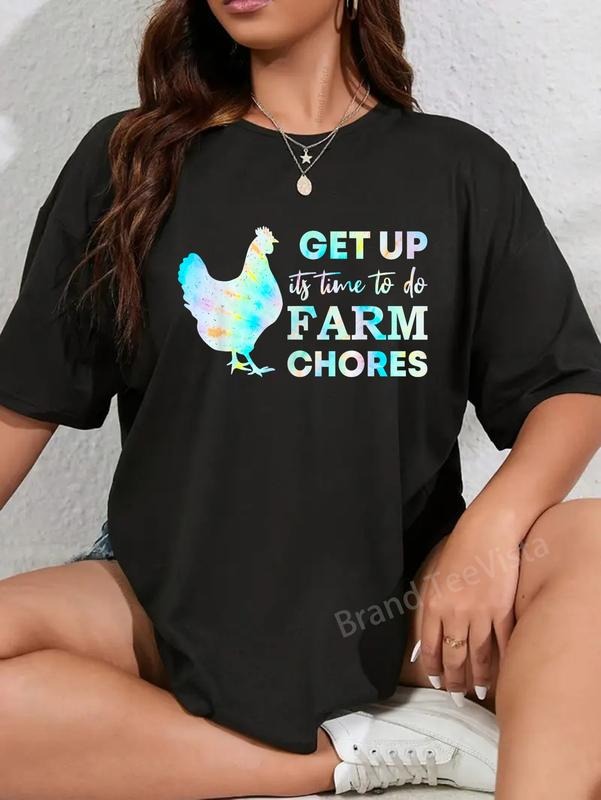 100% cotton get up its time to do farm chores T-Shirt women graphic shirts Hoodie, Sweatshirt | UrbanDripWear.com
