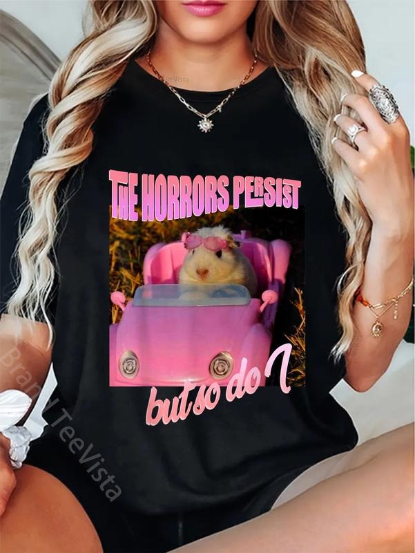 100% cotton halloween costume - The horrors persist but so do I hamster T-Shirt women graphic shirts Hoodie, Sweatshirt